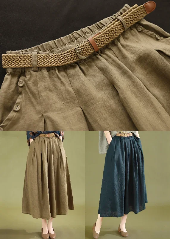 navy-wrinkled-solid-linen-skirts-elastic-waist-summer