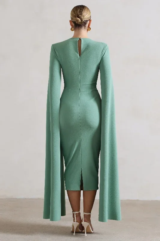 no-replacement-sage-green-square-neck-cape-sleeve-midi-dress-cl132366068