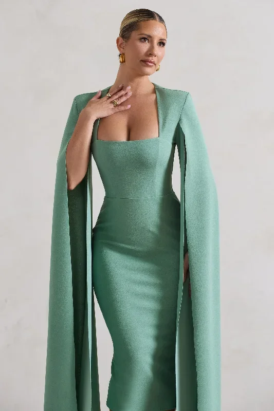 no-replacement-sage-green-square-neck-cape-sleeve-midi-dress-cl132366068