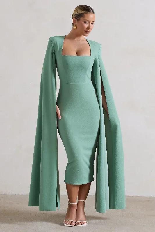 no-replacement-sage-green-square-neck-cape-sleeve-midi-dress-cl132366068