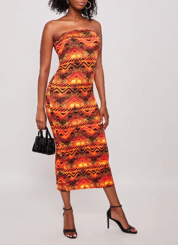 Tribal Print Maxi Tube Dress