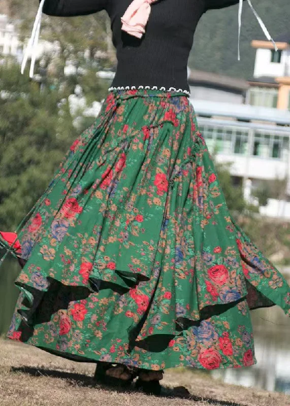 organic-green-print-cinched-asymmetrical-patchwork-cotton-skirts-fall