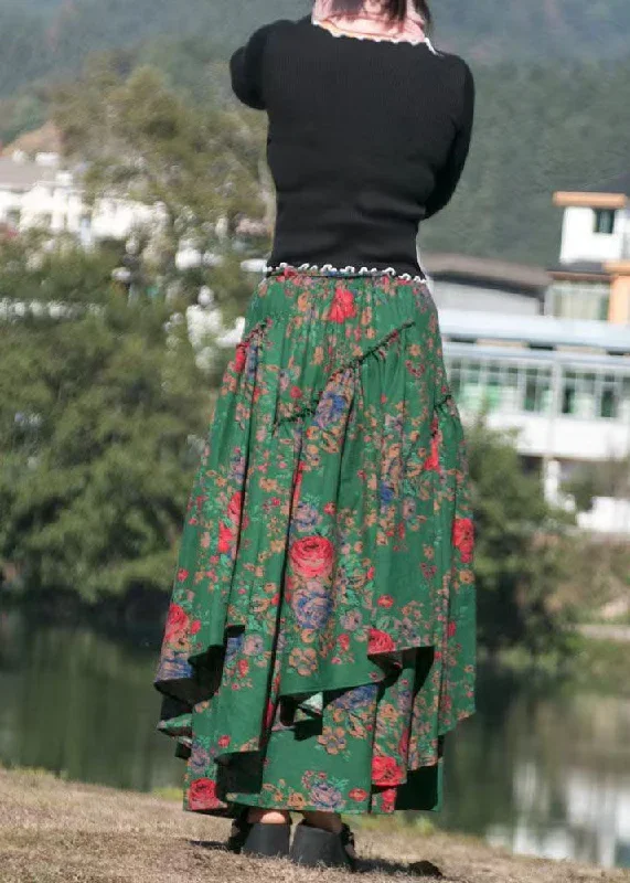 organic-green-print-cinched-asymmetrical-patchwork-cotton-skirts-fall