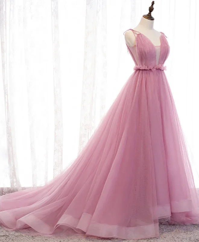 pink-v-neck-tulle-long-prom-dress-pink-tulle-formal-dress