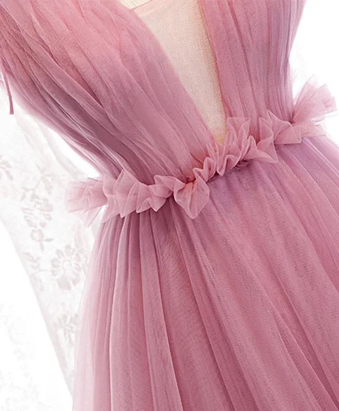 pink-v-neck-tulle-long-prom-dress-pink-tulle-formal-dress