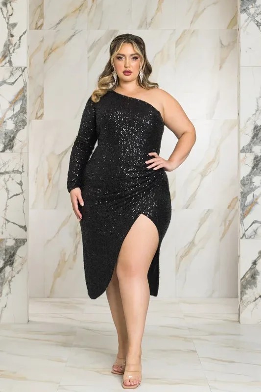 Plus Size Maida Sequence Dress-Black