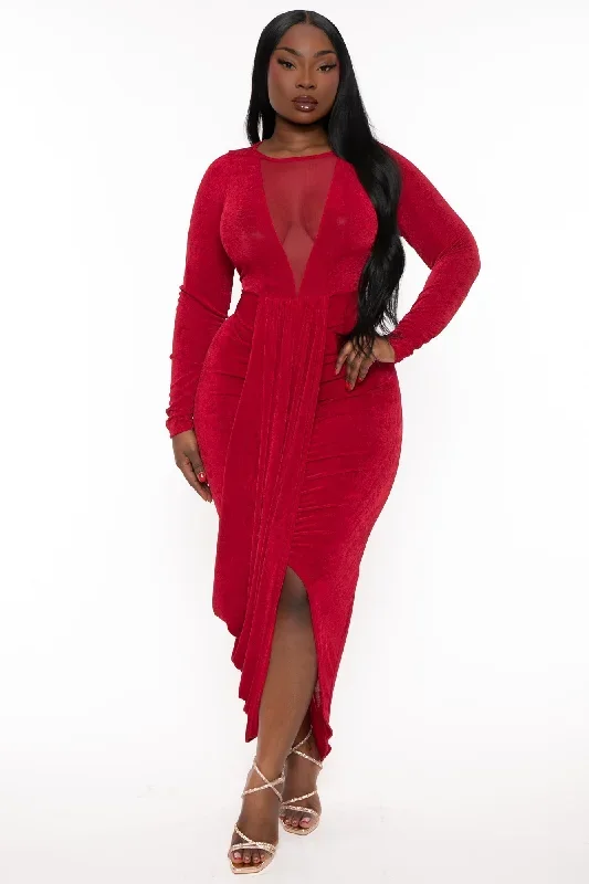 Plus Size Zaya Draped Midi  Dress - Red