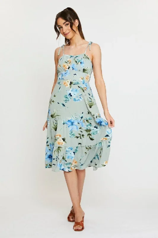 Print A Line Dress Midi