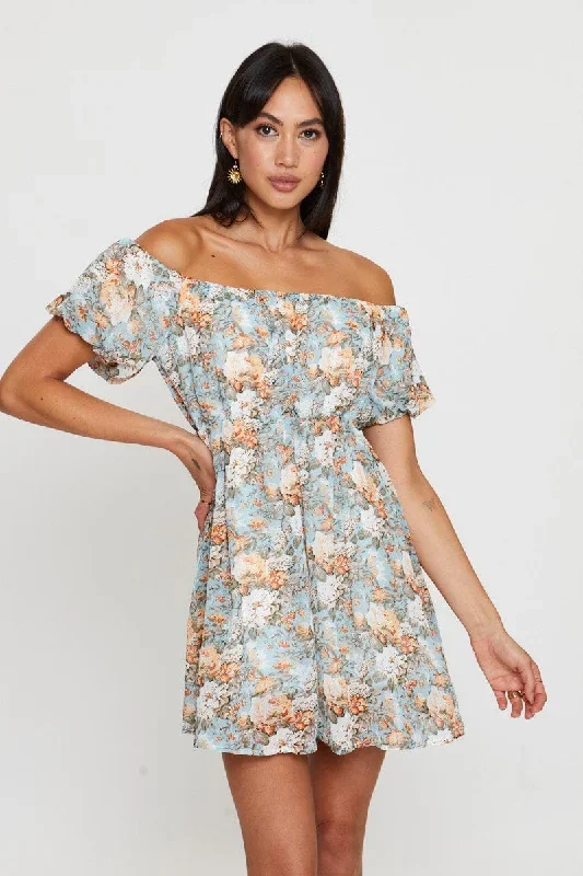 Print Mini Dress Off Shoulder