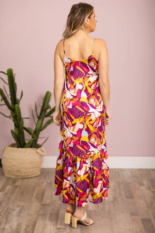 raspberry-and-yellow-tropical-print-maxi-dress