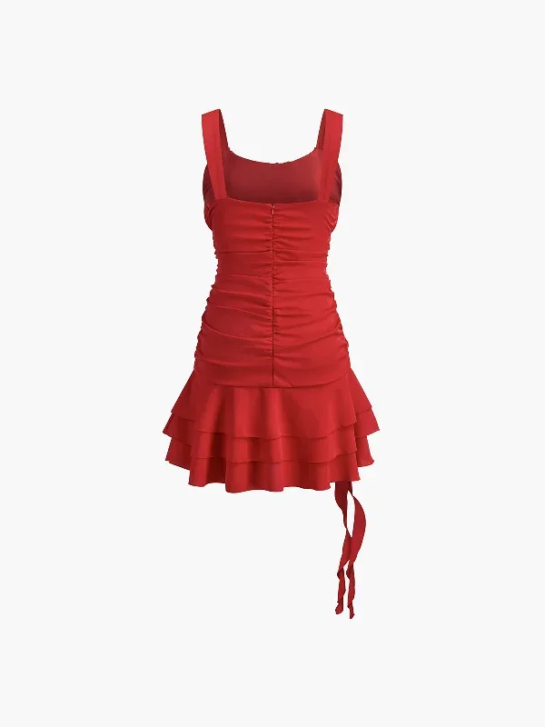 romantic-solid-layered-ruffle-zipper-dress