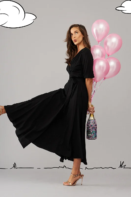 Ronda Maxi Wrap Dress In Black