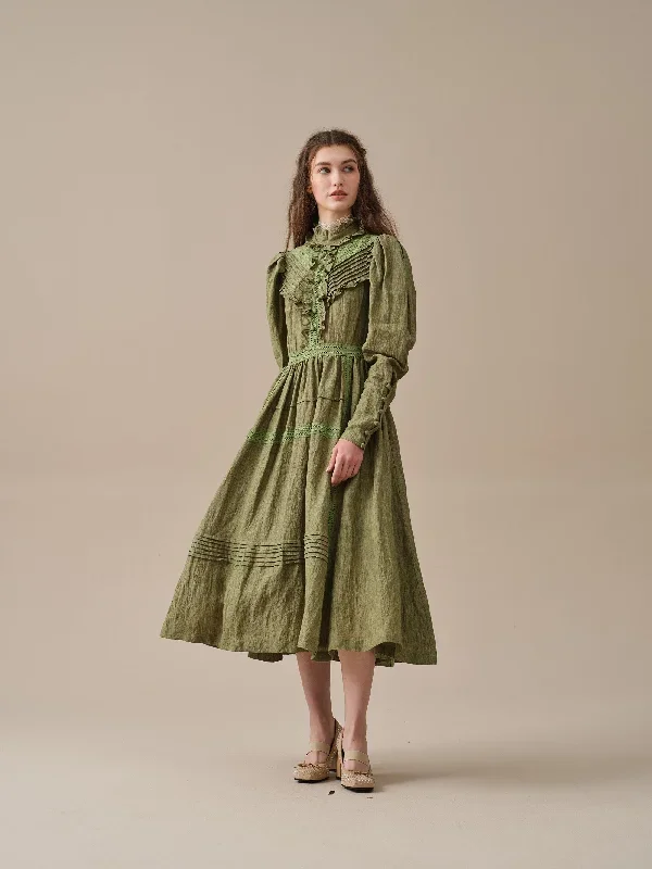 ruffled-linen-dress-victorian-dress-vintage-dress-elegant-dress-long-sleeved-dress-linennaive