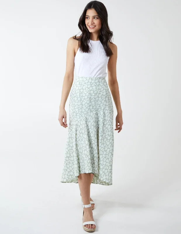 sage-floral-print-asymmetric-midi-skirt