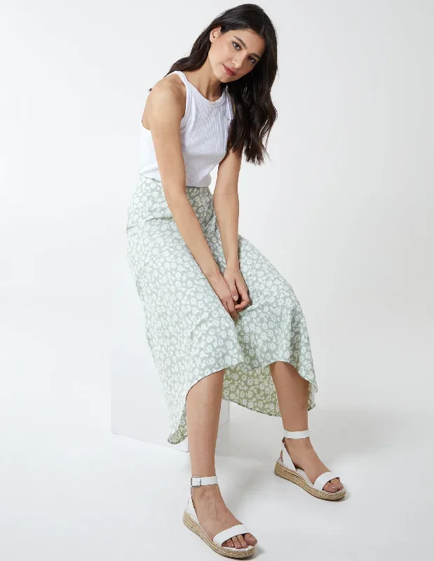 sage-floral-print-asymmetric-midi-skirt