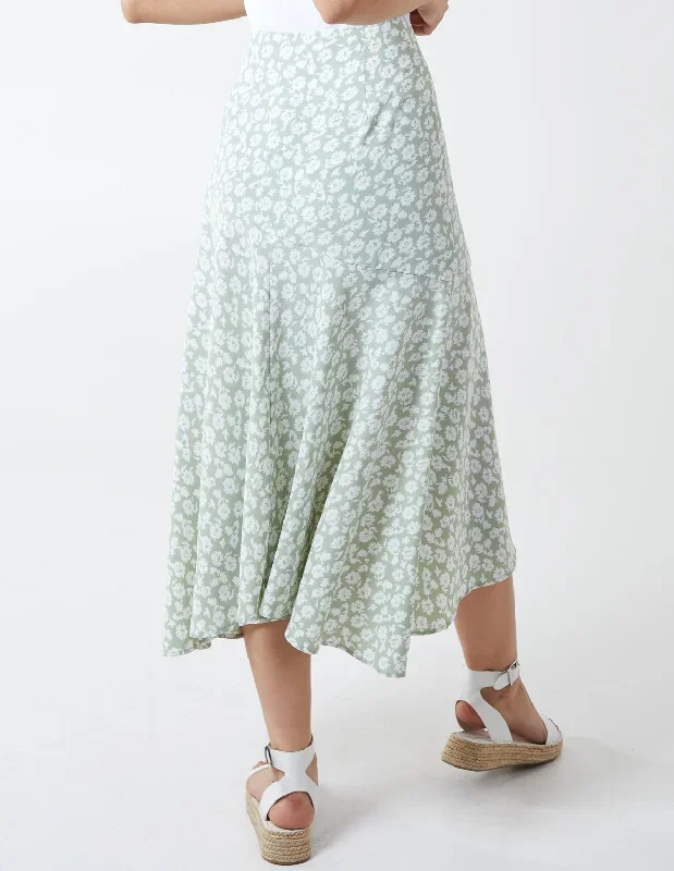 sage-floral-print-asymmetric-midi-skirt