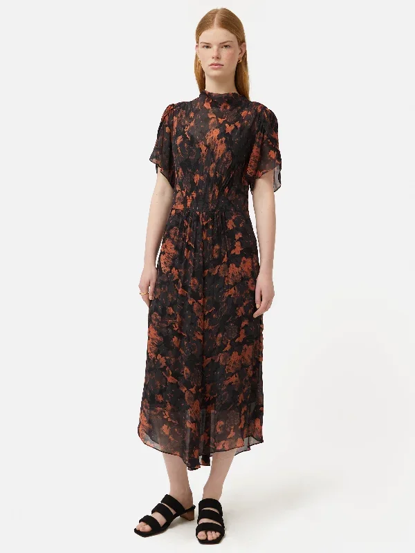 Shadow Floral Midi Dress | Black