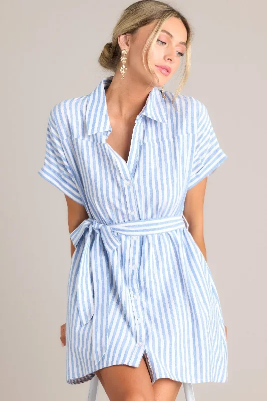 Simple Moments Blue & White Stripe Button Front Mini Dress