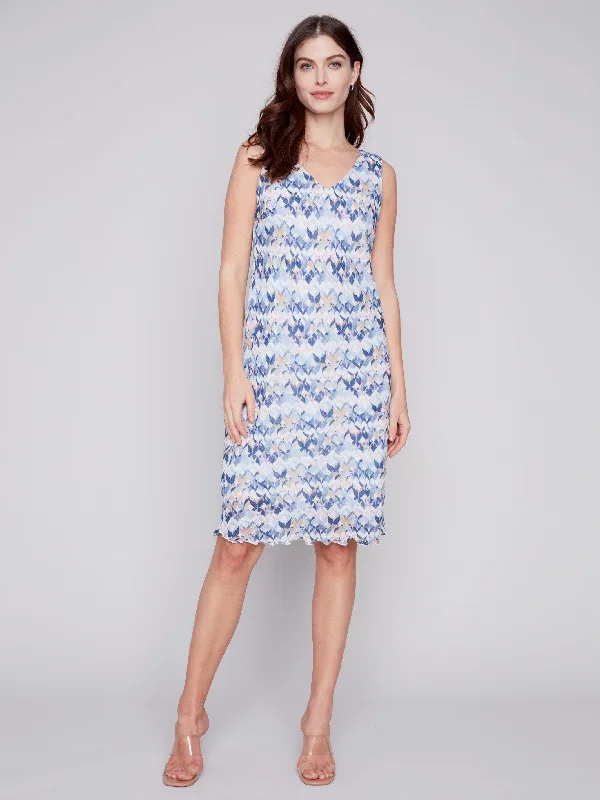 Sleeveless Printed Cotton Gauze Dress - Abstract