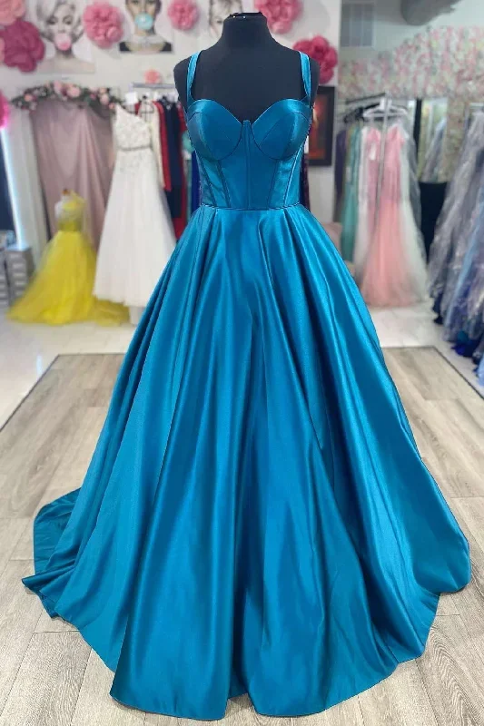 Sweetheart Blue Satin A-Line Prom Dress