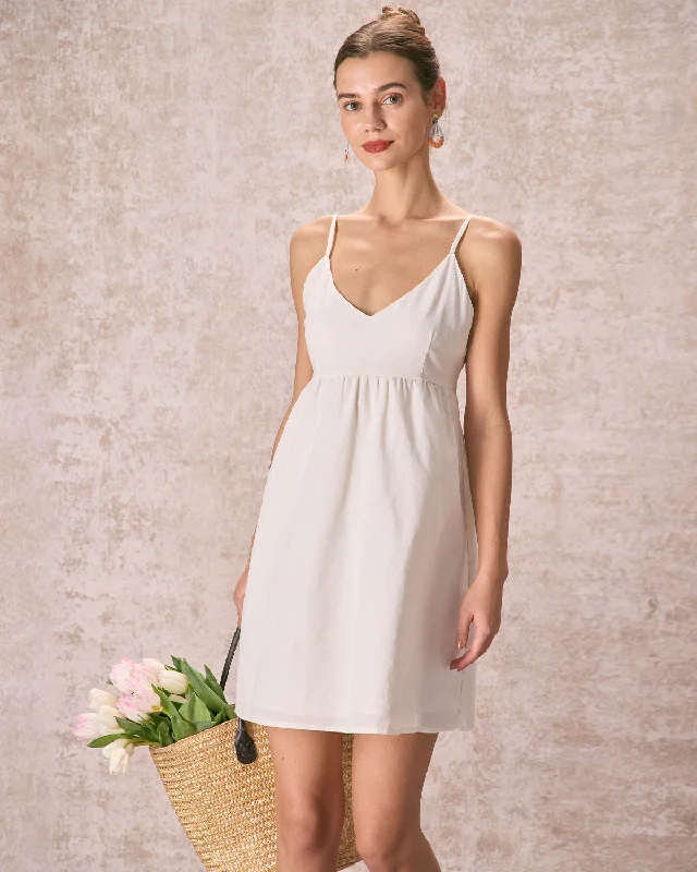 The Beige V-Neck Slip Mini Dress