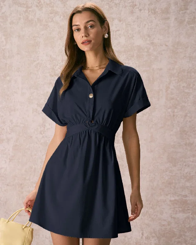 The Navy Ruched Twist Front Shirt Mini Dress