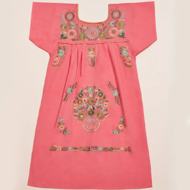 EMBROIDERED COTTON DRESS IN CORAL