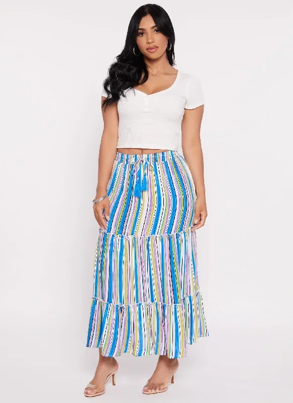 Stripe Tiered Maxi Skirt