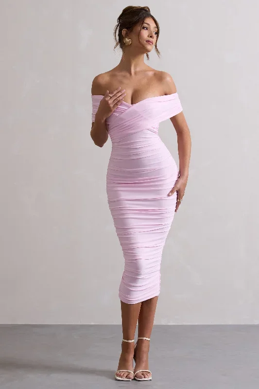 unwrapped-pink-ruched-twist-bardot-midi-dress-cl132019114