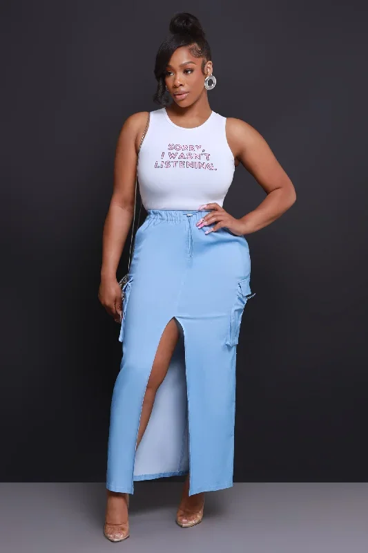 We Cool High Rise Cargo Maxi Skirt - Blue