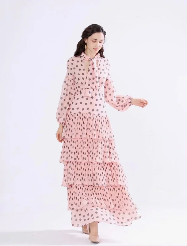 FashionSierra - Long Sleeves Floral Printed Ruffles Elegant Casual Maxi Dress